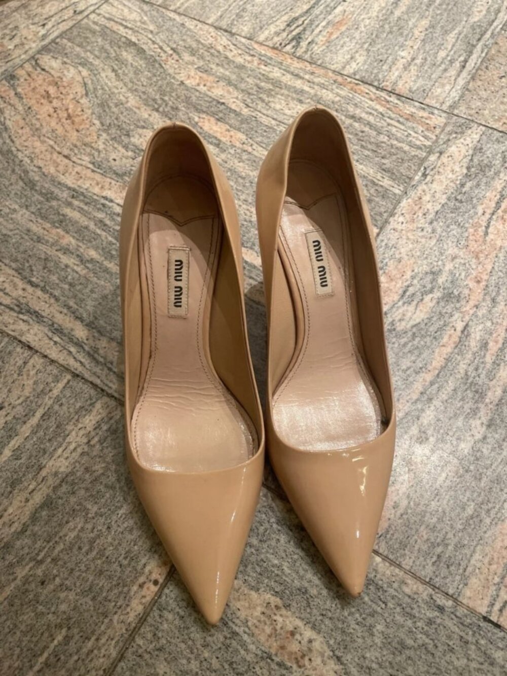 Beige Patent Leather Pointed Toe Pumps Women's EU 38.5 / US 8